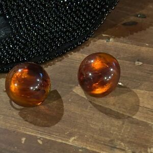 Vintage 1950 Round Completely Translucent Orange Earrings Acrylic Look excellent